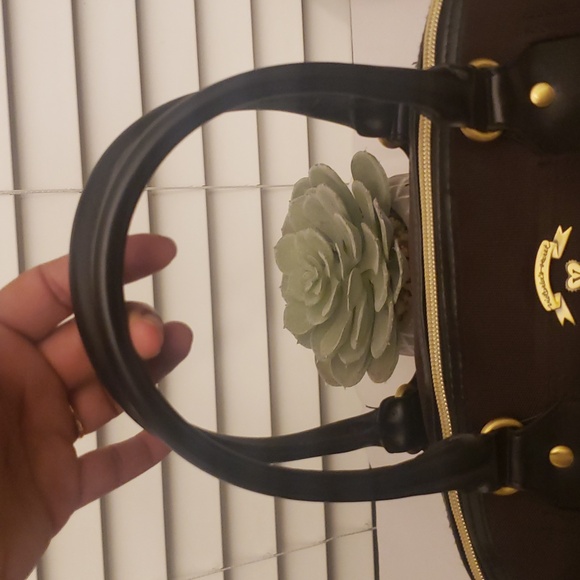 Victoria's Secret Deep Brown Handbag Black Handles Gold Hardware Mini Duffel - Picture 5 of 17